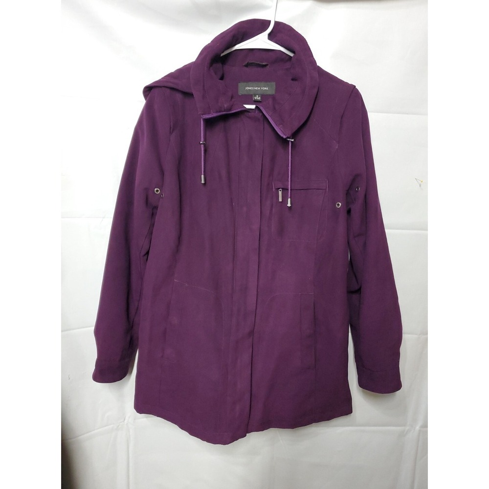 Jones New York faux Soft suede purple jacket Hooded Full Zip Women Sz Small